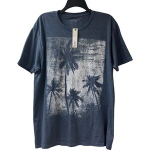 NWT Faded Palm Tree Print Mens T-shirt SZ Large Blue Beach Boho Tropical Travel
